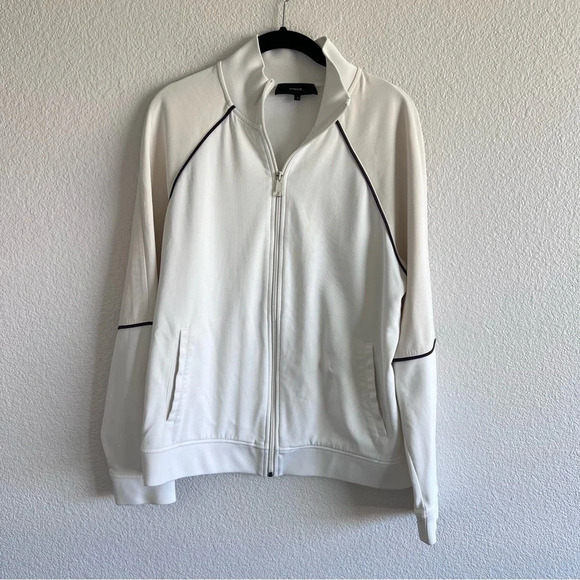 Vince Men's Leche Off White/Sail White Colorblock Full Zip Track Jacket - Picture 2 of 14